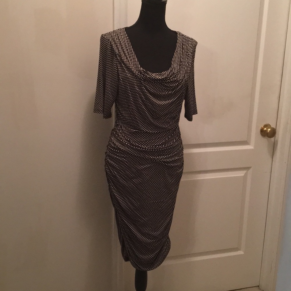 Black and white ruched dress